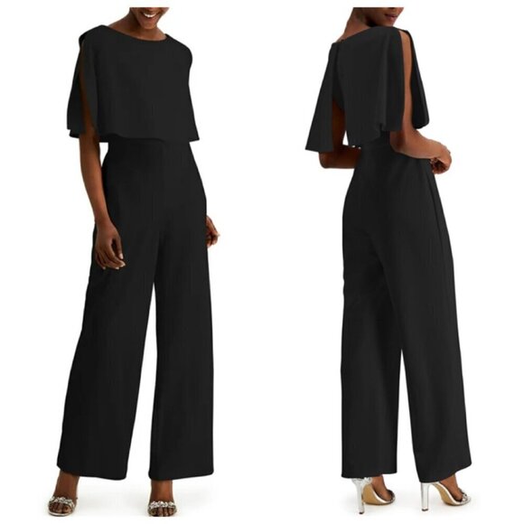 Connected Apparel Stretch Popover Split Flutter Sleeve Jumpsuit Sz 4 Black - Picture 1 of 11